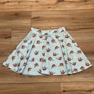 Hot Topic Ramen Kitty Cat Skater Skirt SZ Medium Mini Blue Stretch